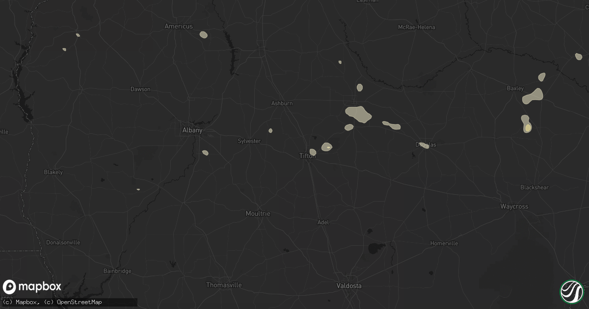 Hail map in Tifton, GA on August 13, 2026