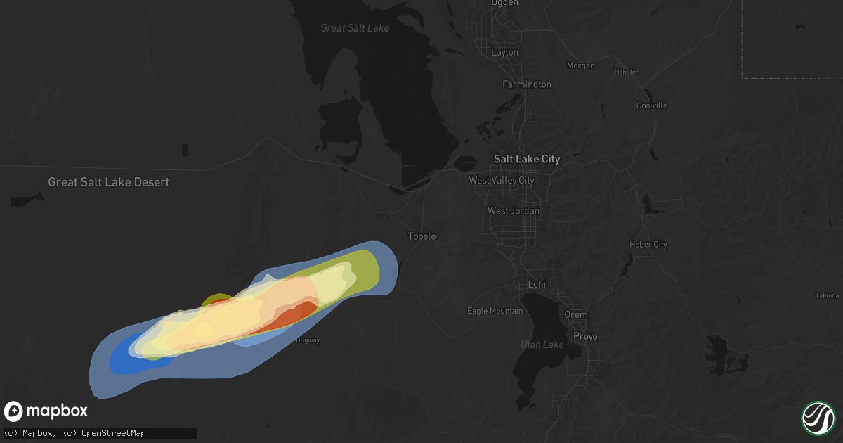 Hail map in Tooele, UT on August 13, 2026