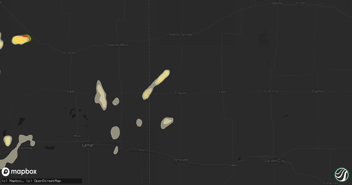 Hail map in Tribune, KS on August 13, 2026