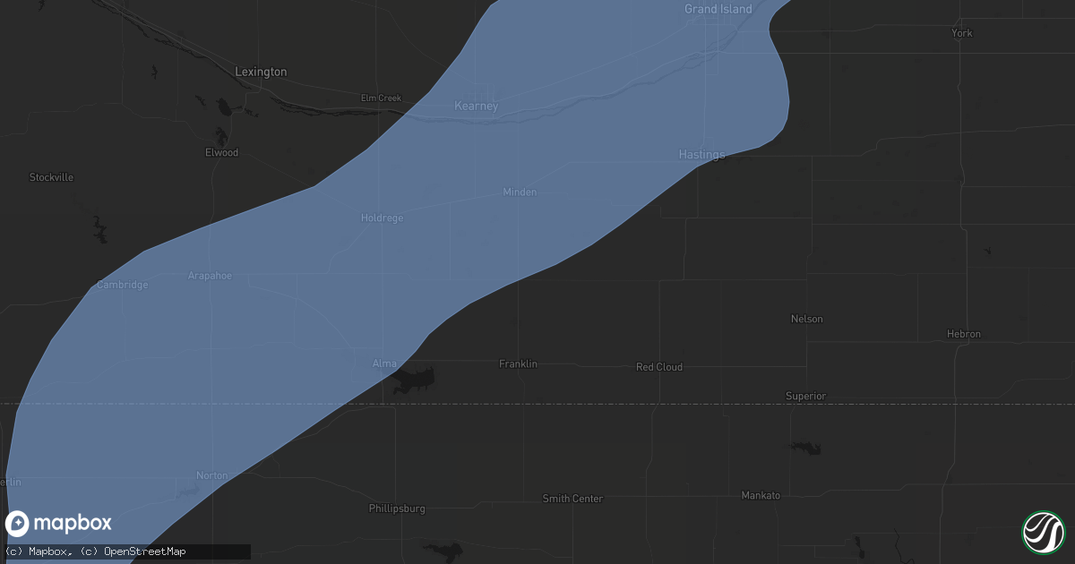 Hail map in Upland, NE on August 13, 2026