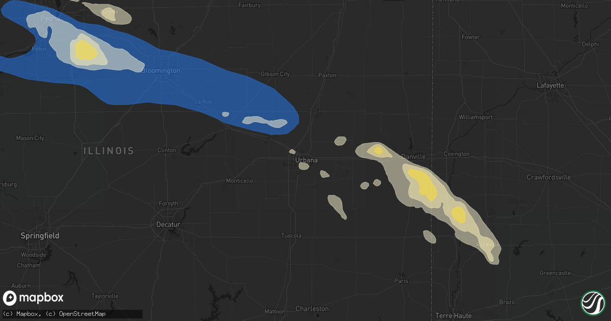 Hail map in Urbana, IL on August 13, 2026