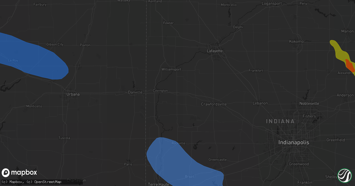 Hail map in Veedersburg, IN on August 13, 2026