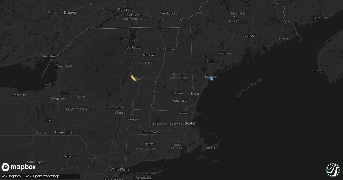 Hail map in Vermont on August 13, 2026