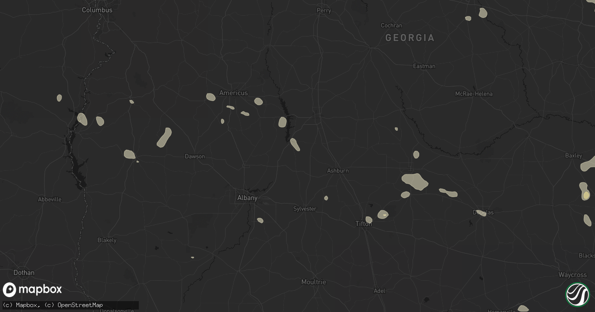 Hail map in Warwick, GA on August 13, 2026