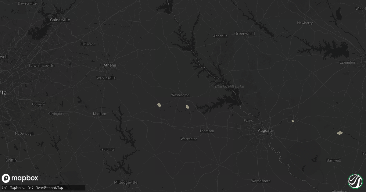 Hail map in Washington, GA on August 13, 2026