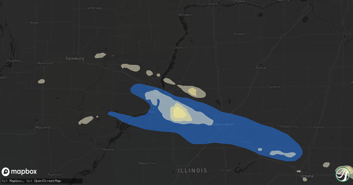 Hail map in Washington, IL on August 13, 2026