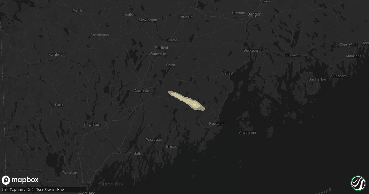Hail map in Washington, ME on August 13, 2026