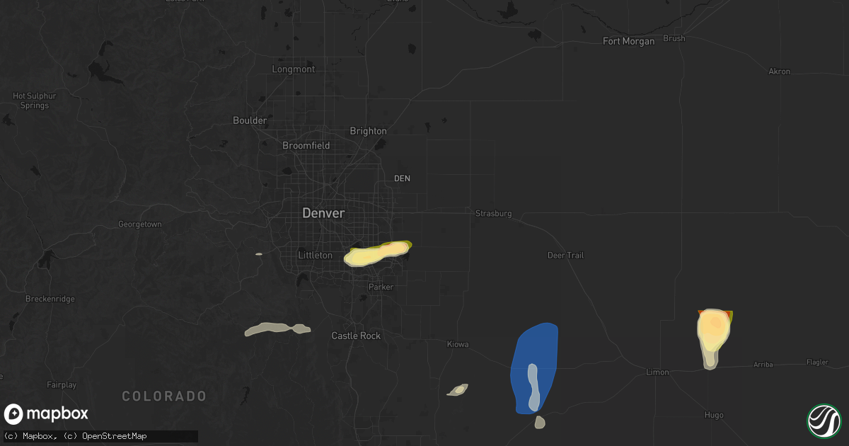 Hail map in Watkins, CO on August 13, 2026