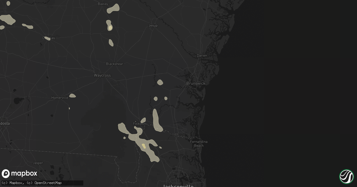 Hail map in Waverly, GA on August 13, 2026