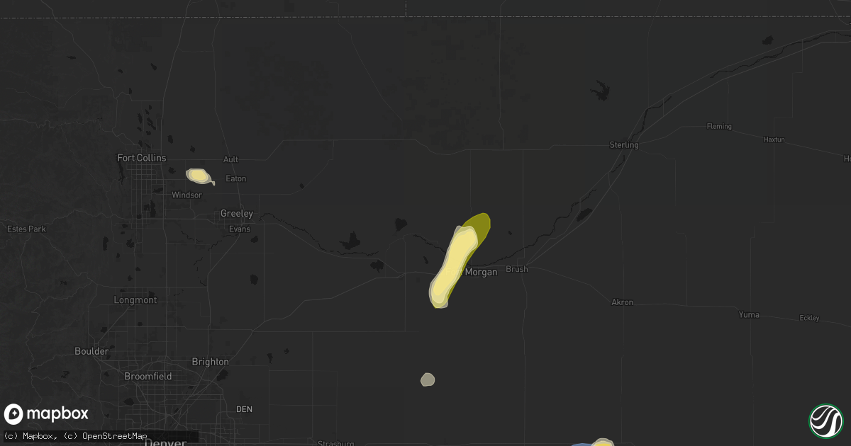 Hail map in Weldona, CO on August 13, 2026
