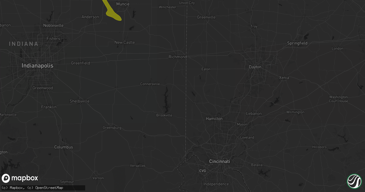 Hail map in West College Corner, IN on August 13, 2026