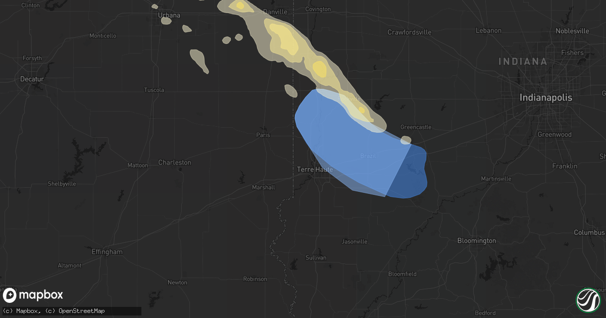 Hail map in West Terre Haute, IN on August 13, 2026