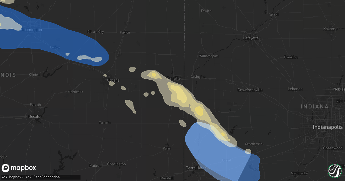 Hail map in Westville, IL on August 13, 2026