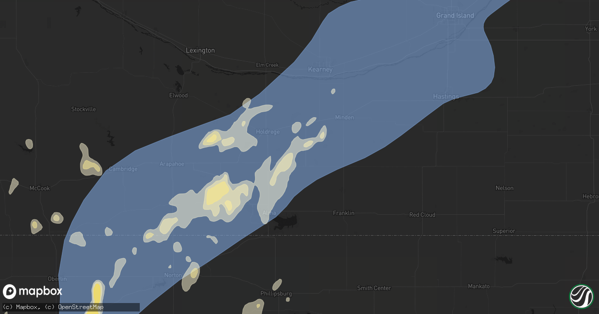 Hail map in Wilcox, NE on August 13, 2026