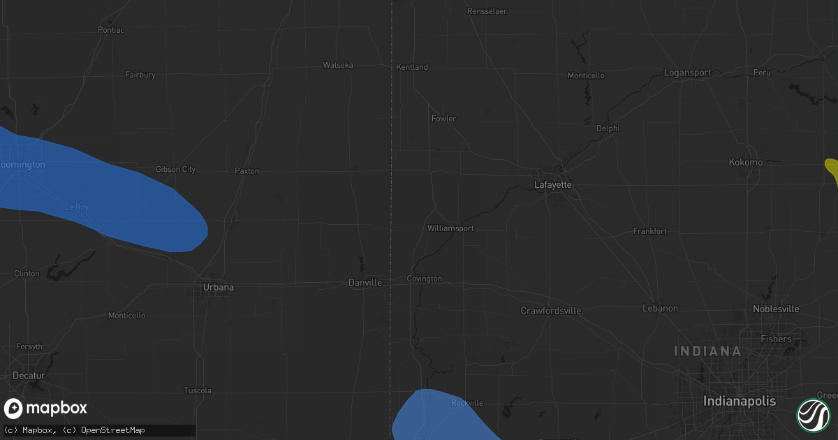 Hail map in Williamsport, IN on August 13, 2026