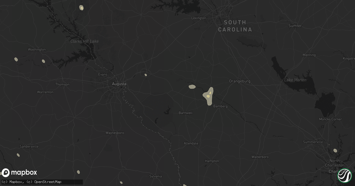Hail map in Williston, SC on August 13, 2026