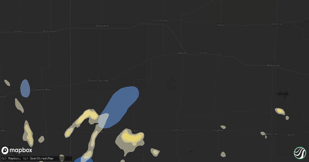 Hail map in Winona, KS on August 13, 2026