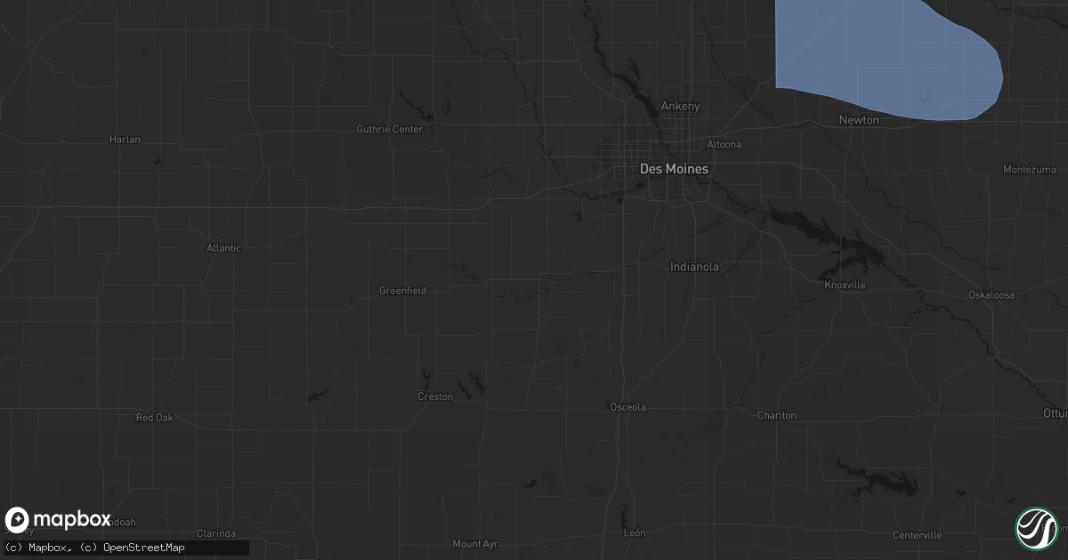 Hail map in Winterset, IA on August 13, 2026