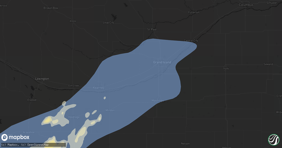 Hail map in Wood River, NE on August 13, 2026