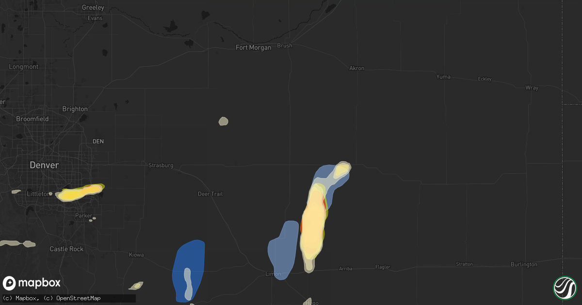 Hail map in Woodrow, CO on August 13, 2026