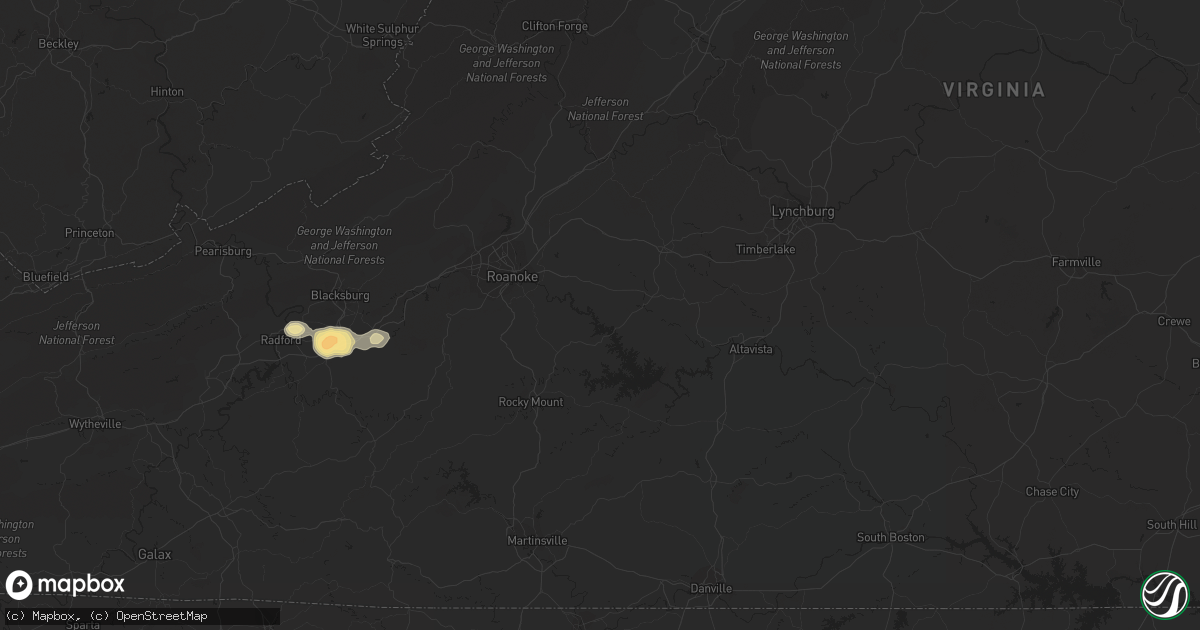 Hail map in Christiansburg, VA on August 14, 2011