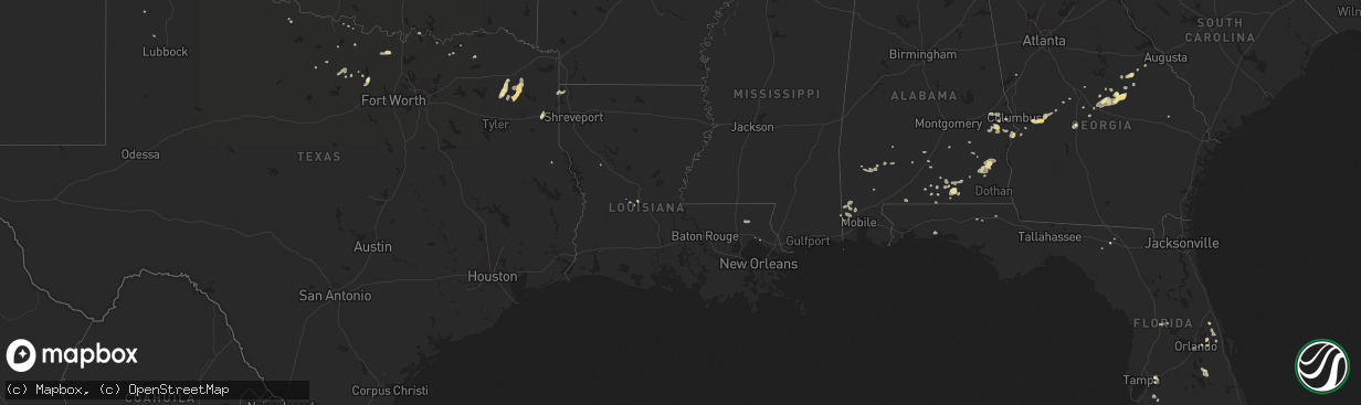 Hail map in Louisiana on August 14, 2012