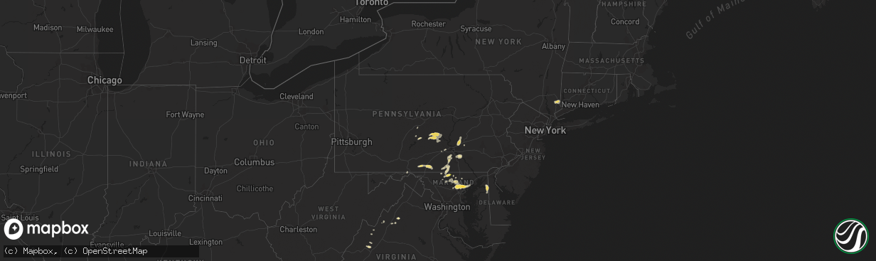 Hail map in Pennsylvania on August 14, 2012