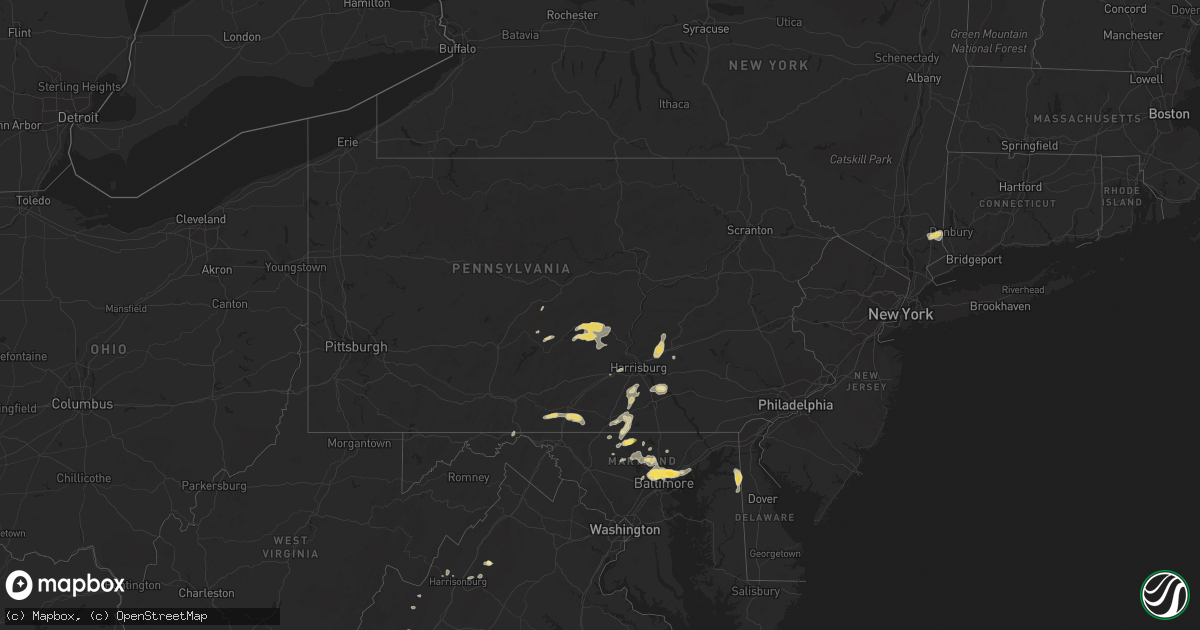 Hail map in Pennsylvania on August 14, 2012
