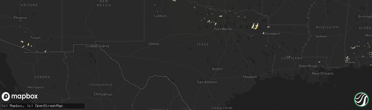 Hail map in Texas on August 14, 2012