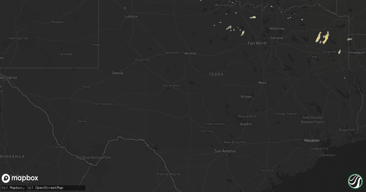 Hail map in Texas on August 14, 2012