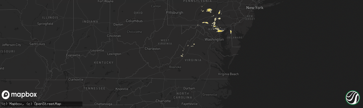 Hail map in Virginia on August 14, 2012