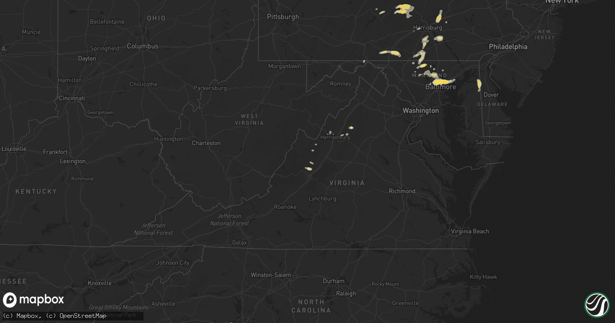 Hail map in Virginia on August 14, 2012
