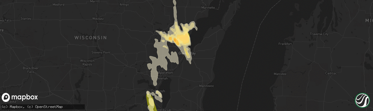 Hail map in Green Bay, WI on August 14, 2015