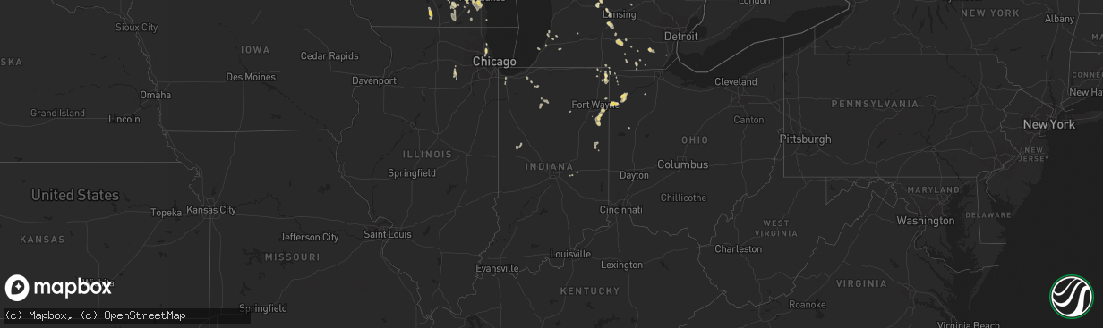 Hail map in Indiana on August 14, 2015