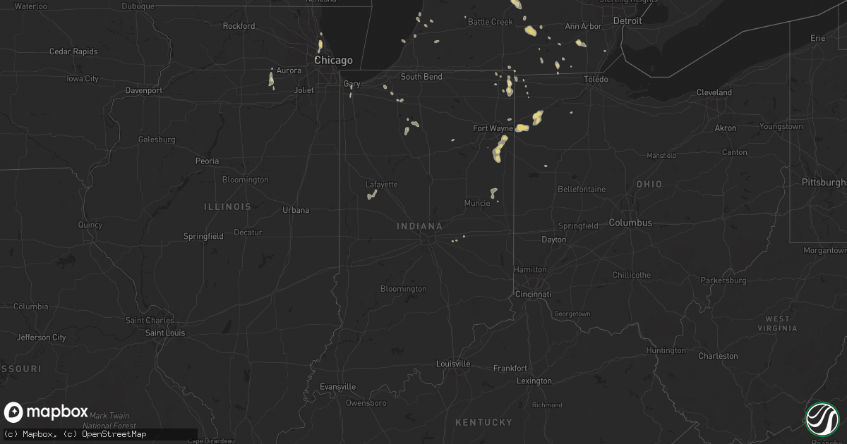 Hail map in Indiana on August 14, 2015