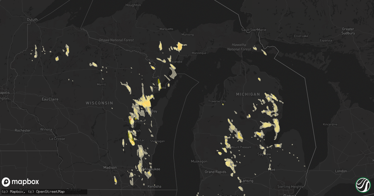 Hail map in Michigan on August 14, 2015