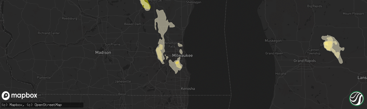 Hail map in Milwaukee, WI on August 14, 2015