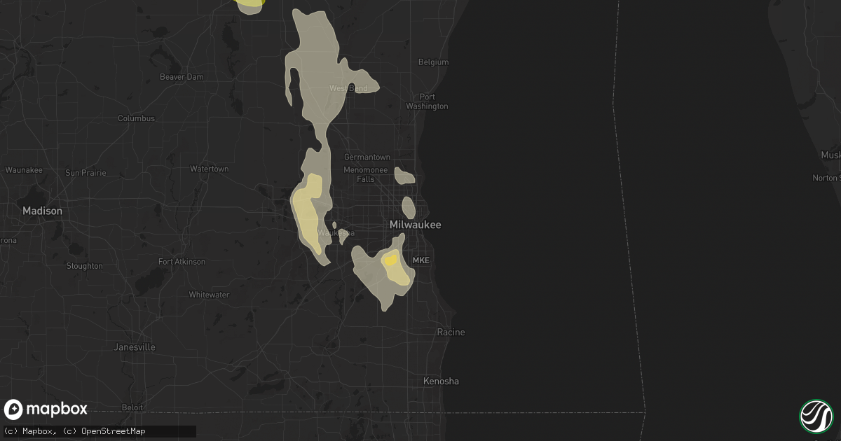Hail map in Milwaukee, WI on August 14, 2015