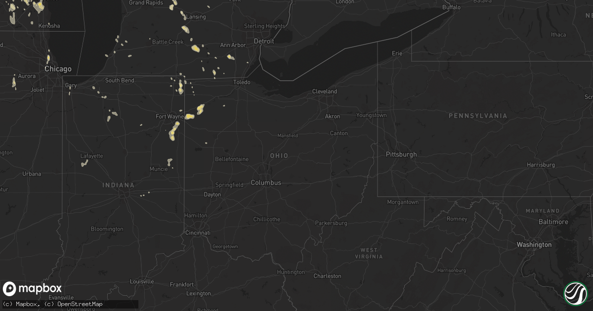 Hail map in Ohio on August 14, 2015