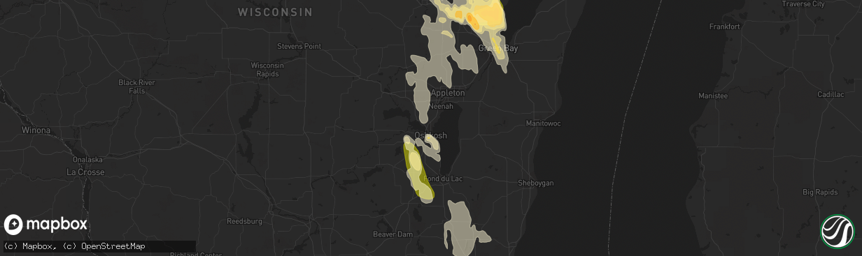 Hail map in Oshkosh, WI on August 14, 2015