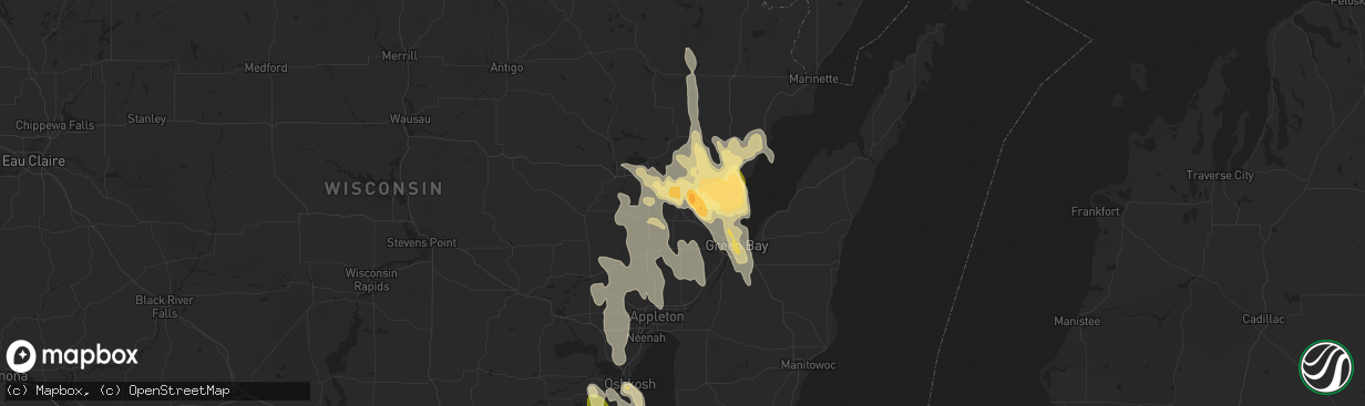 Hail map in Pulaski, WI on August 14, 2015