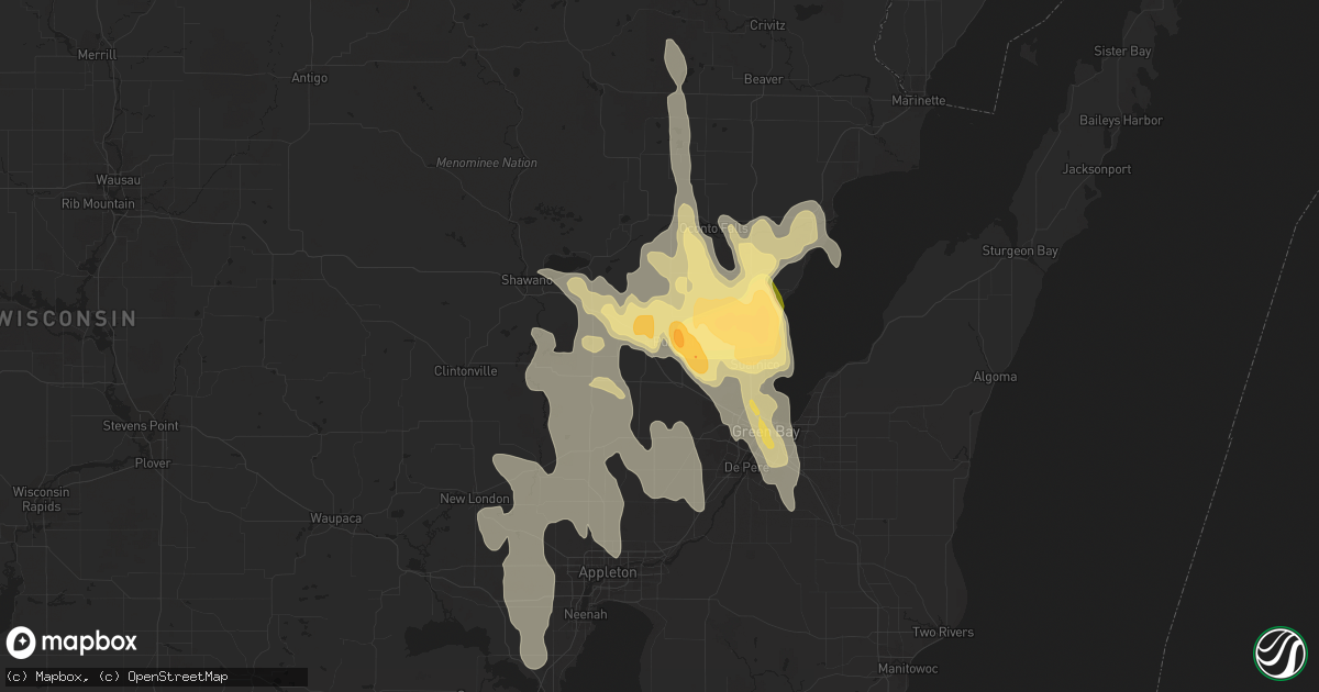 Hail map in Pulaski, WI on August 14, 2015