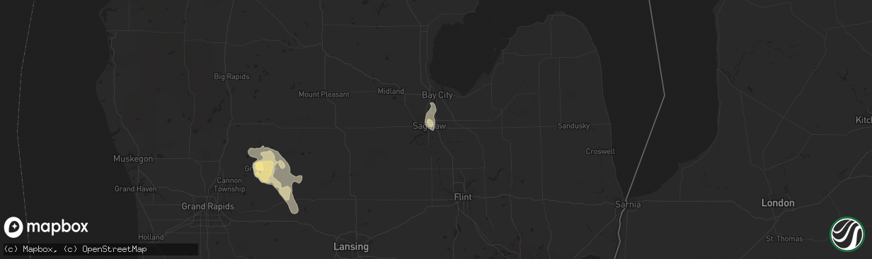 Hail map in Saginaw, MI on August 14, 2015