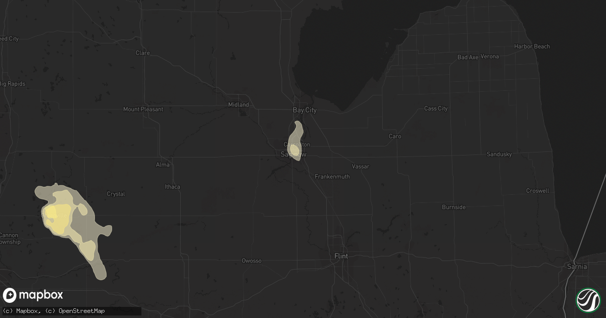 Hail map in Saginaw, MI on August 14, 2015