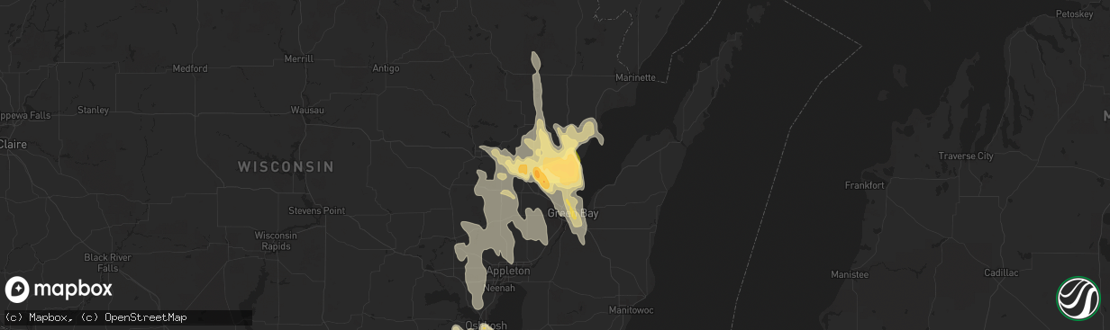 Hail map in Sobieski, WI on August 14, 2015