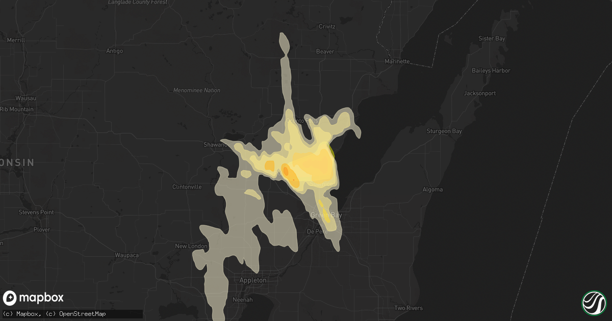 Hail map in Sobieski, WI on August 14, 2015