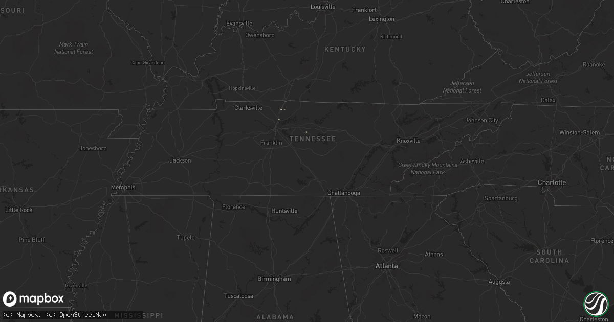 Hail map in Tennessee on August 14, 2015