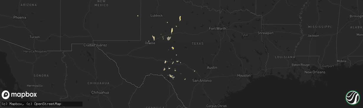 Hail map in Texas on August 14, 2015