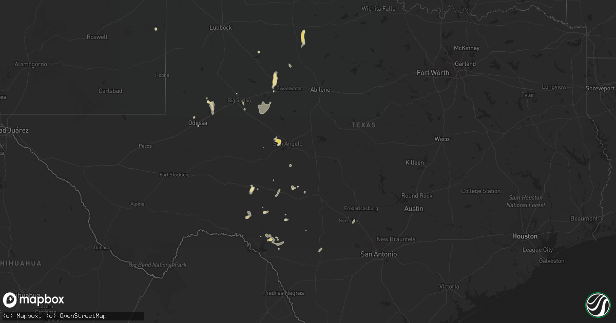 Hail map in Texas on August 14, 2015