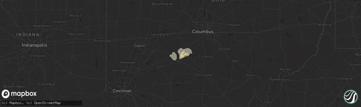 Hail map in Bloomingburg, OH on August 14, 2016